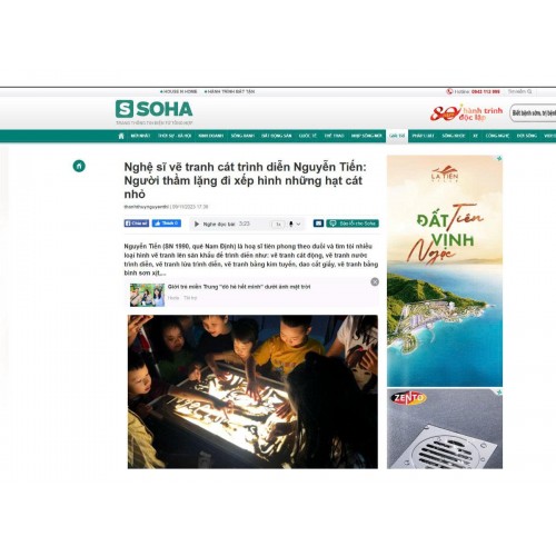 Nghệ sĩ tranh cát Nguyễn Tiến đi xếp hình hạt cát gieo tuổi thơ báo SOHA