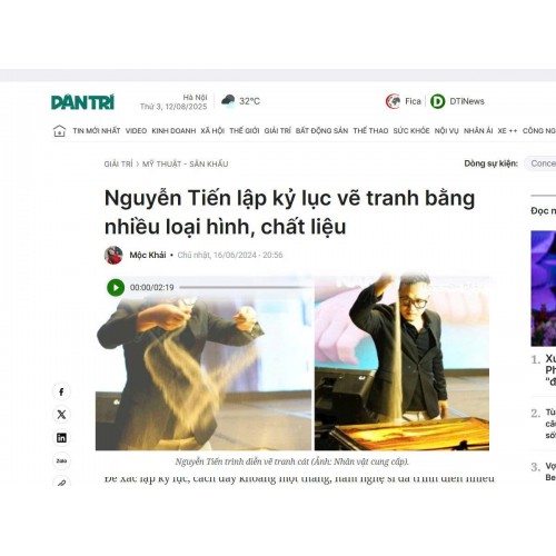 Báo dân trí: Nguyễn Tiến lập kỷ lục vẽ tranh bằng nhiều loại hình, chất liệu