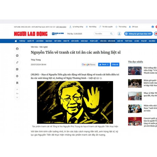 Nguyễn tiến vẽ tranh cát tri ân các anh hùng liệt sĩ báo Người Lao Động