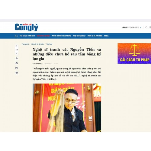 Tâm sự về nghề tranh cát biểu diễn của Nguyễn Tiến trên báo Công Lý